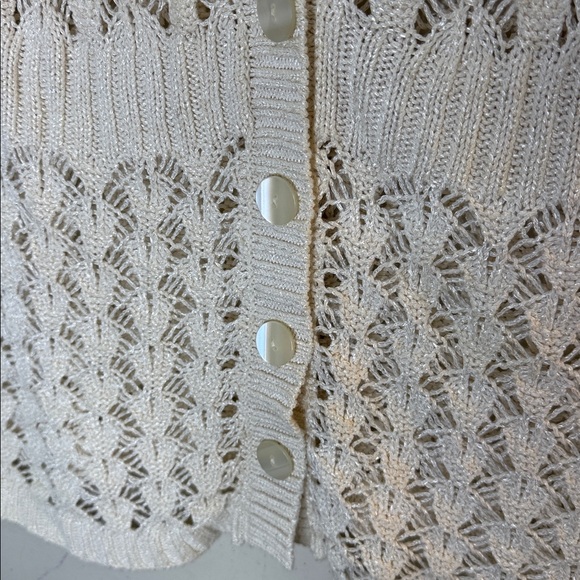 LOFT Cream Knit Women's Short Sleeve Button Front Cardigan Size Large - Picture 3 of 4